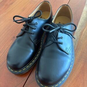 Dr. Martens Black Leather oxfords with Yellow Stitching